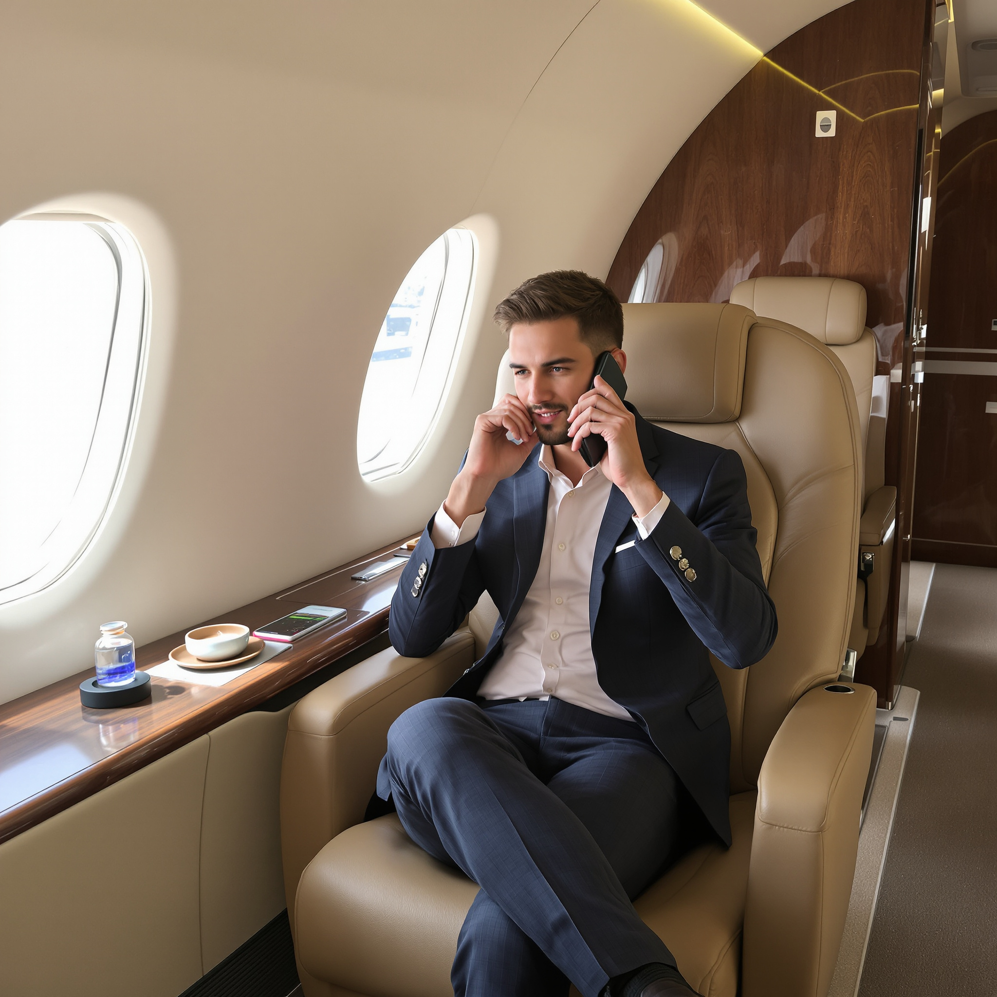 Commercial VIP aircraft with sophisticated interior and business-class amenities